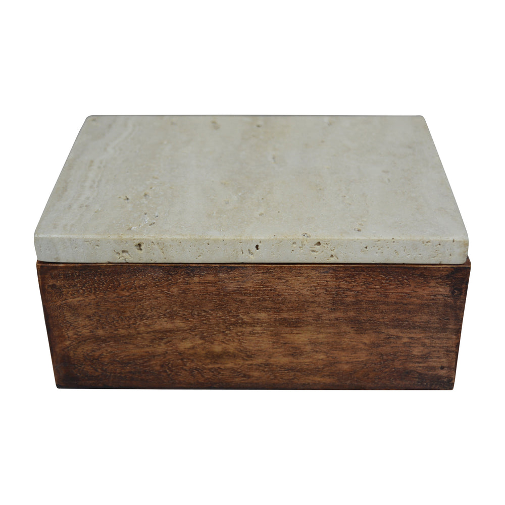 Travertine, 7" Box With Wood Base, Natural