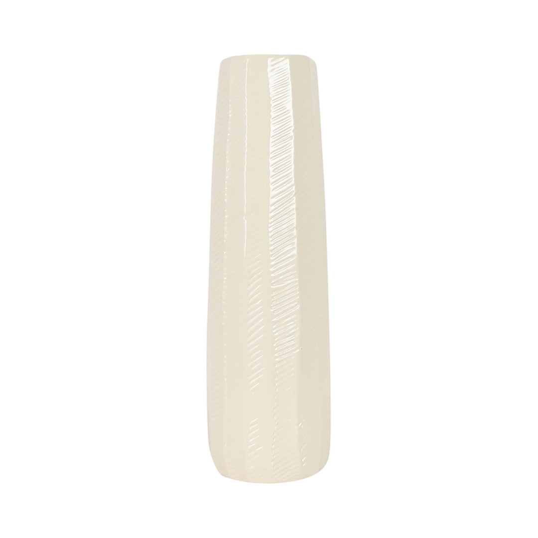 Cer, 16" Etched Lines Cylinder Vase, Cotton