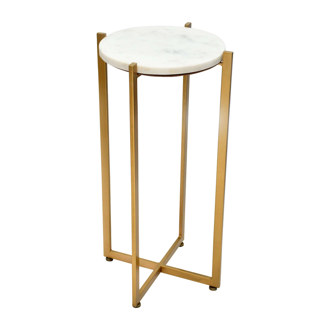 Metal, 23" Round Marble Top Accent Table, Gold