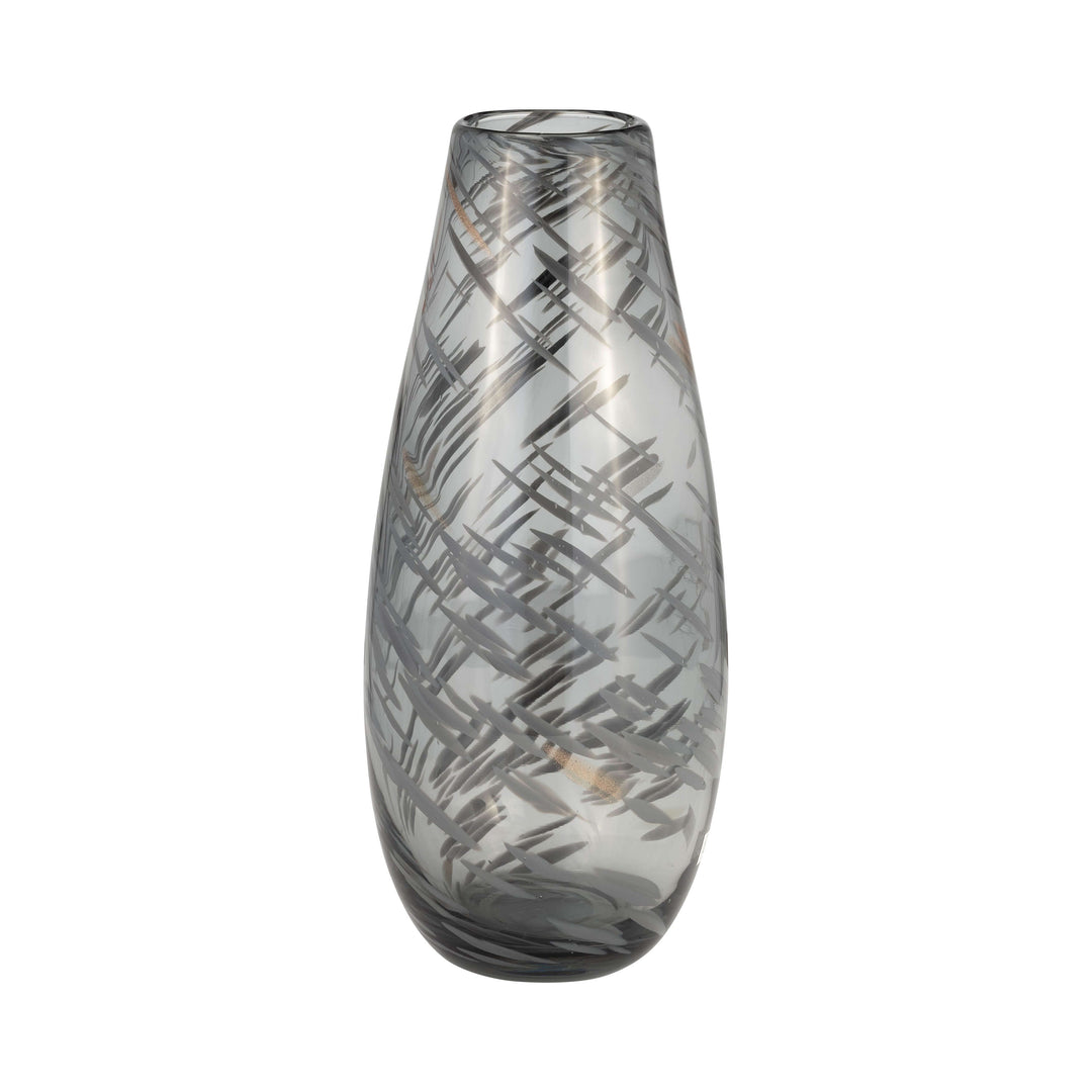 Glass, 15"h Swirl Vase, Black