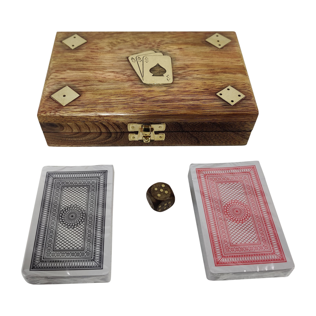 Wood, 7x5 Cards & Dice Box, Brown