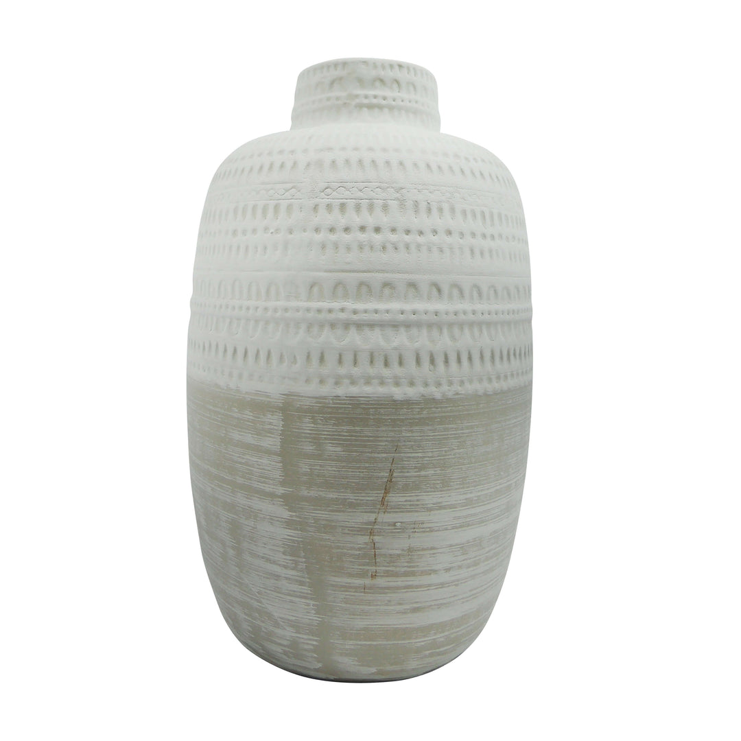 Ceramic 10" Tribal Vase, Beige