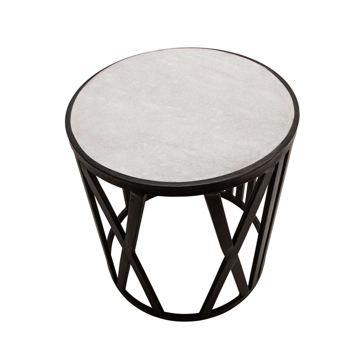 19" Round Side Table, Black/white
