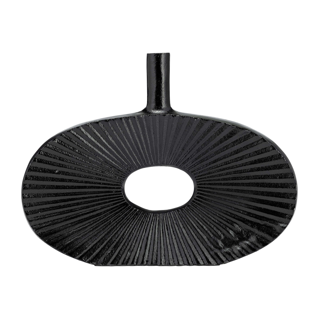 Metal, 10"h, Ridged Oval Open Cut Out Vase, Black