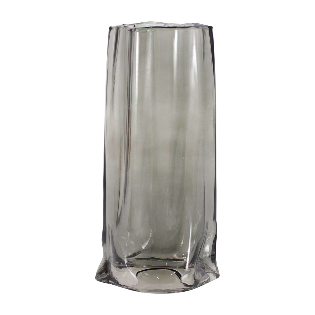 Glass, 12" Paper Bag Vase, Smoke