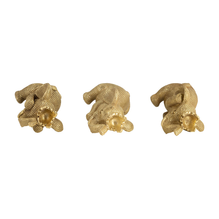 Resin, S/3 8" No Evil Elephants, Gold