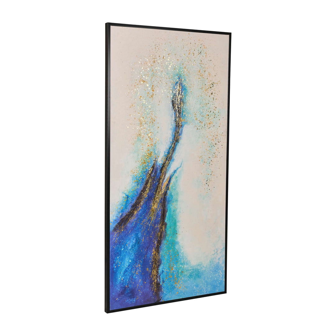 32x64 Handpainted Abstract Canvas, White/blue