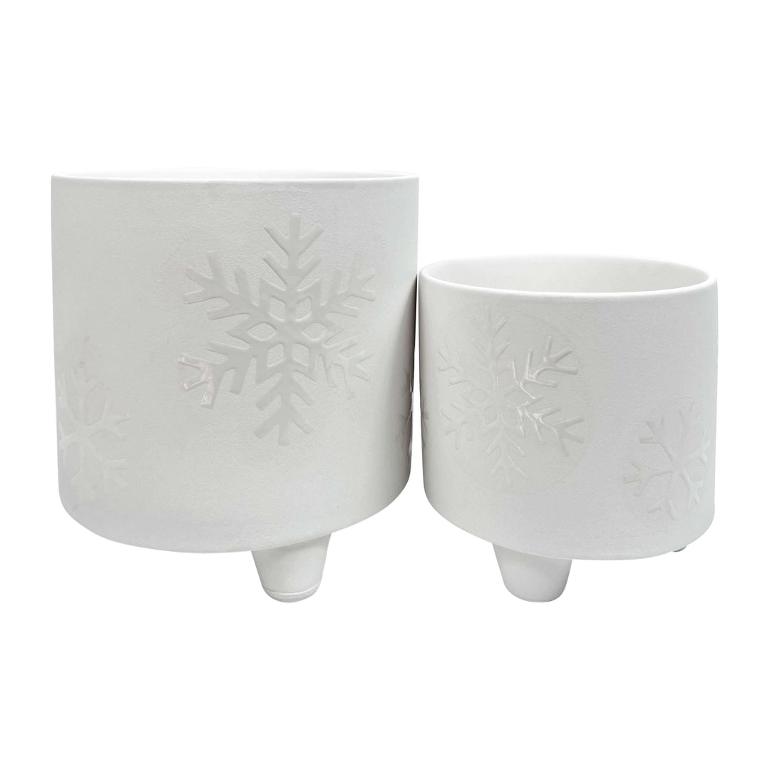 Cer,s/2,6/8", Snowflake Footed Planter , White