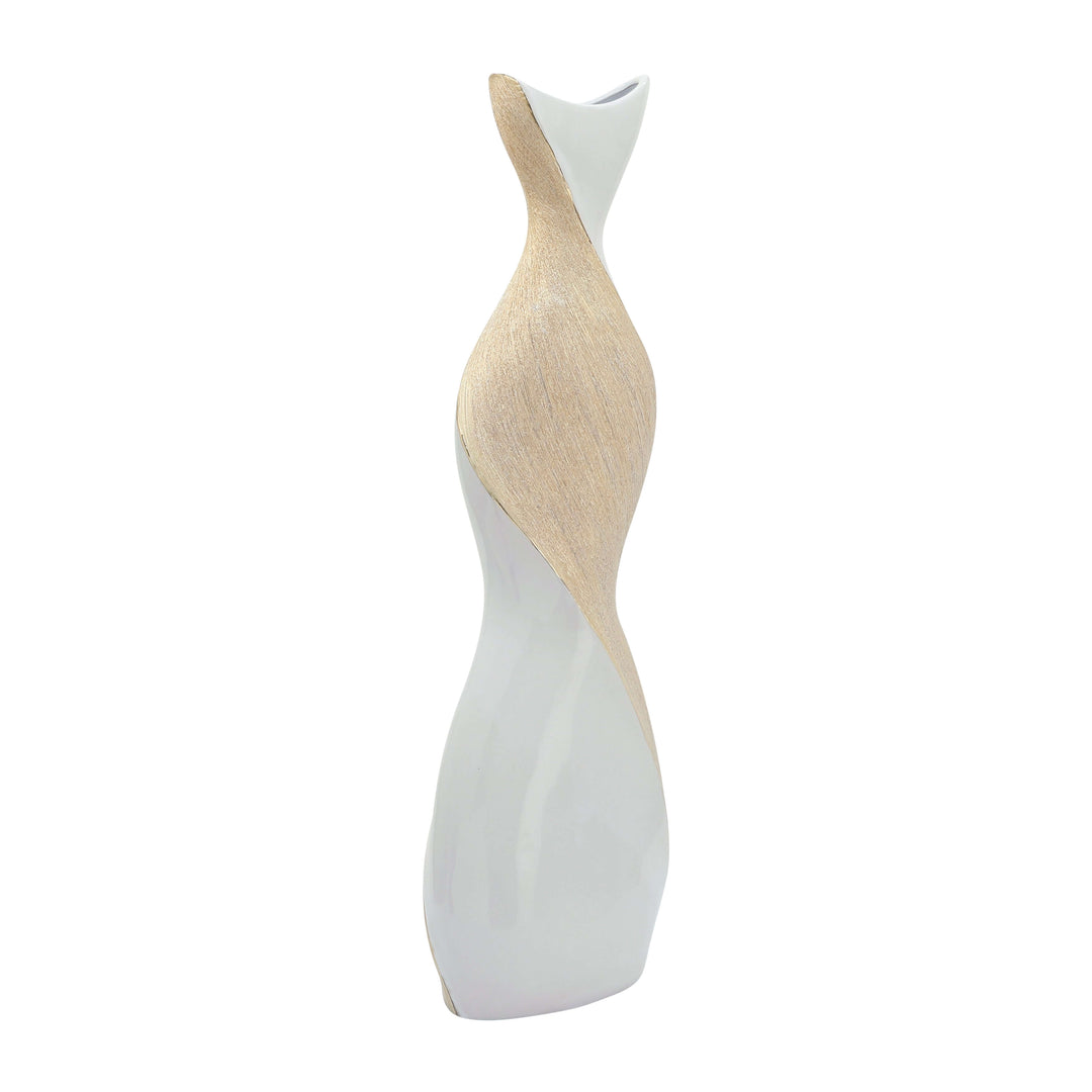 24" Twisted Vase, White/gold