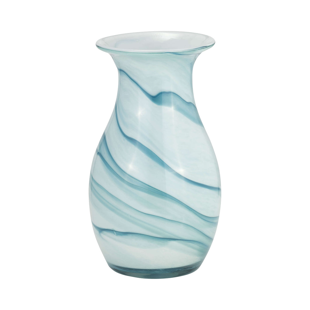Glass, 11"h 2-tone Vase, Blue/white