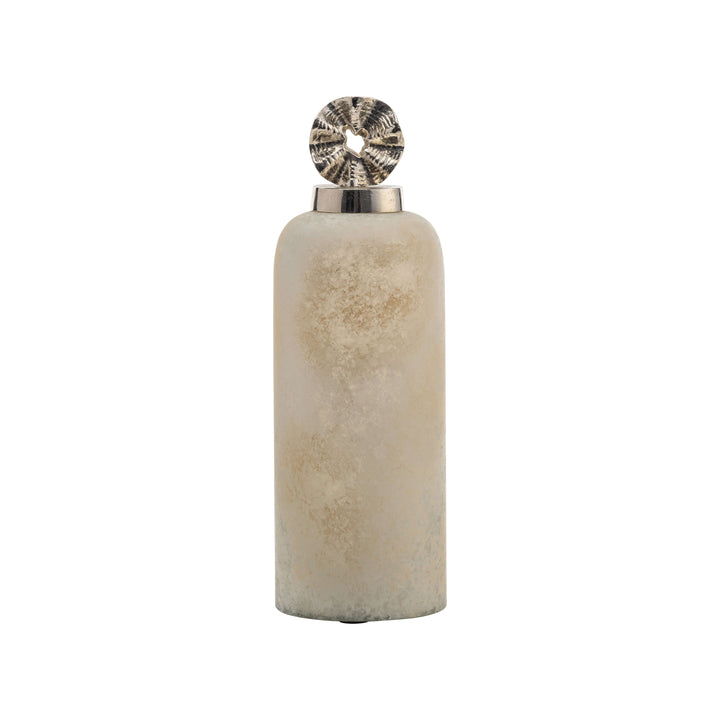 Glass, 14" Vase W/ Pinwheel Top, Ivory/beige