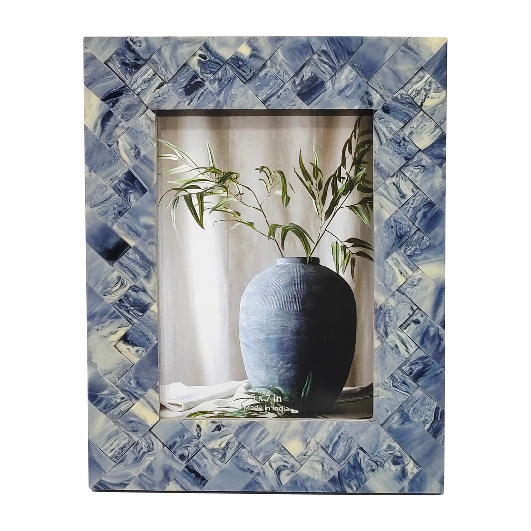 Resin, 5x7 Woven Photo Frame, Blue/ivory