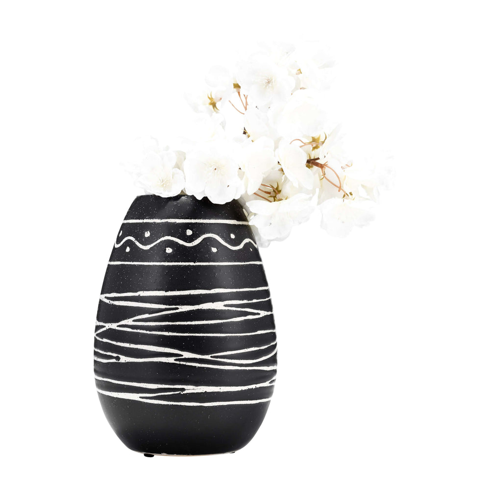 Cer, 8"h Tribal Vase, Black/white