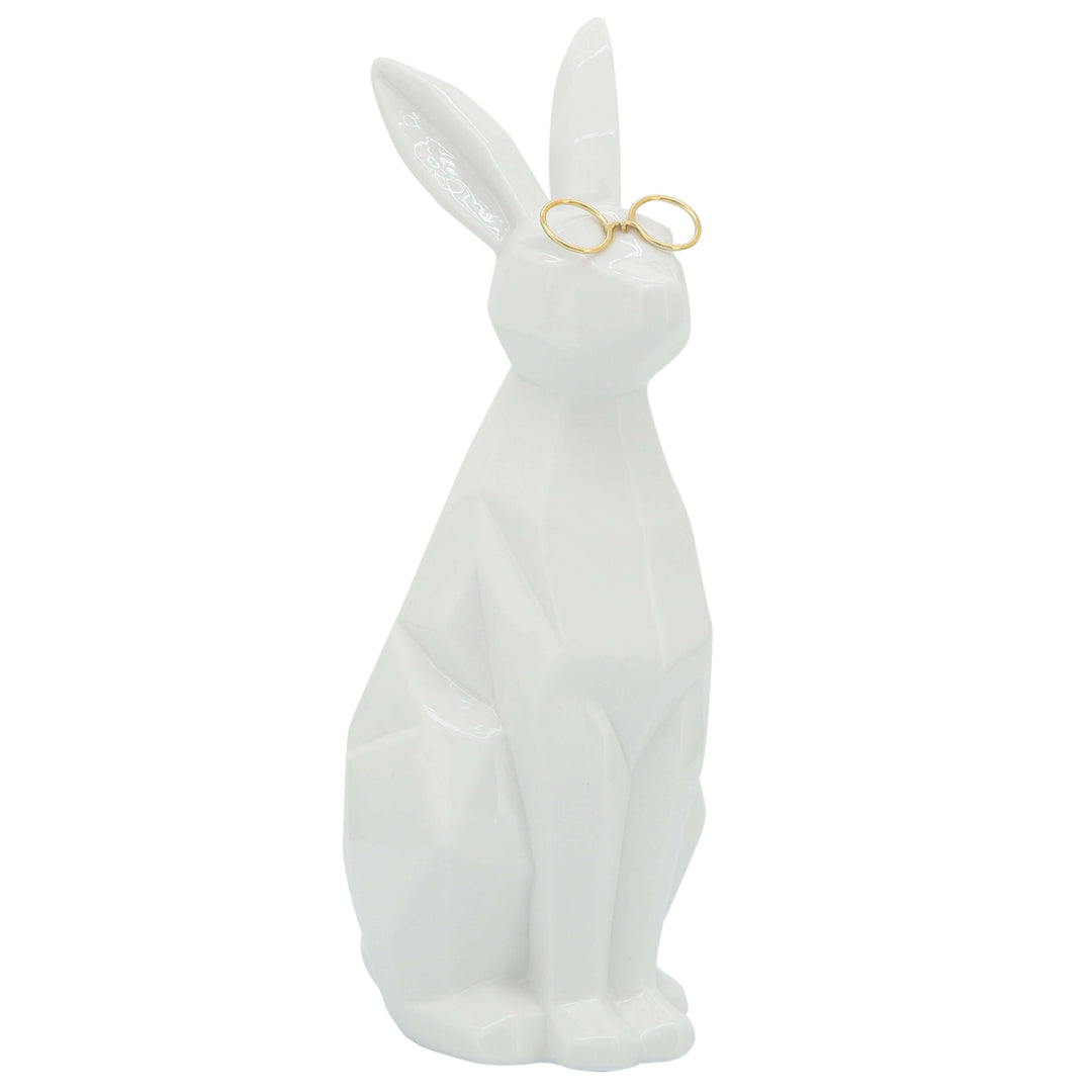 Cer, 11"h Bunny W/ Glasses, White/gold