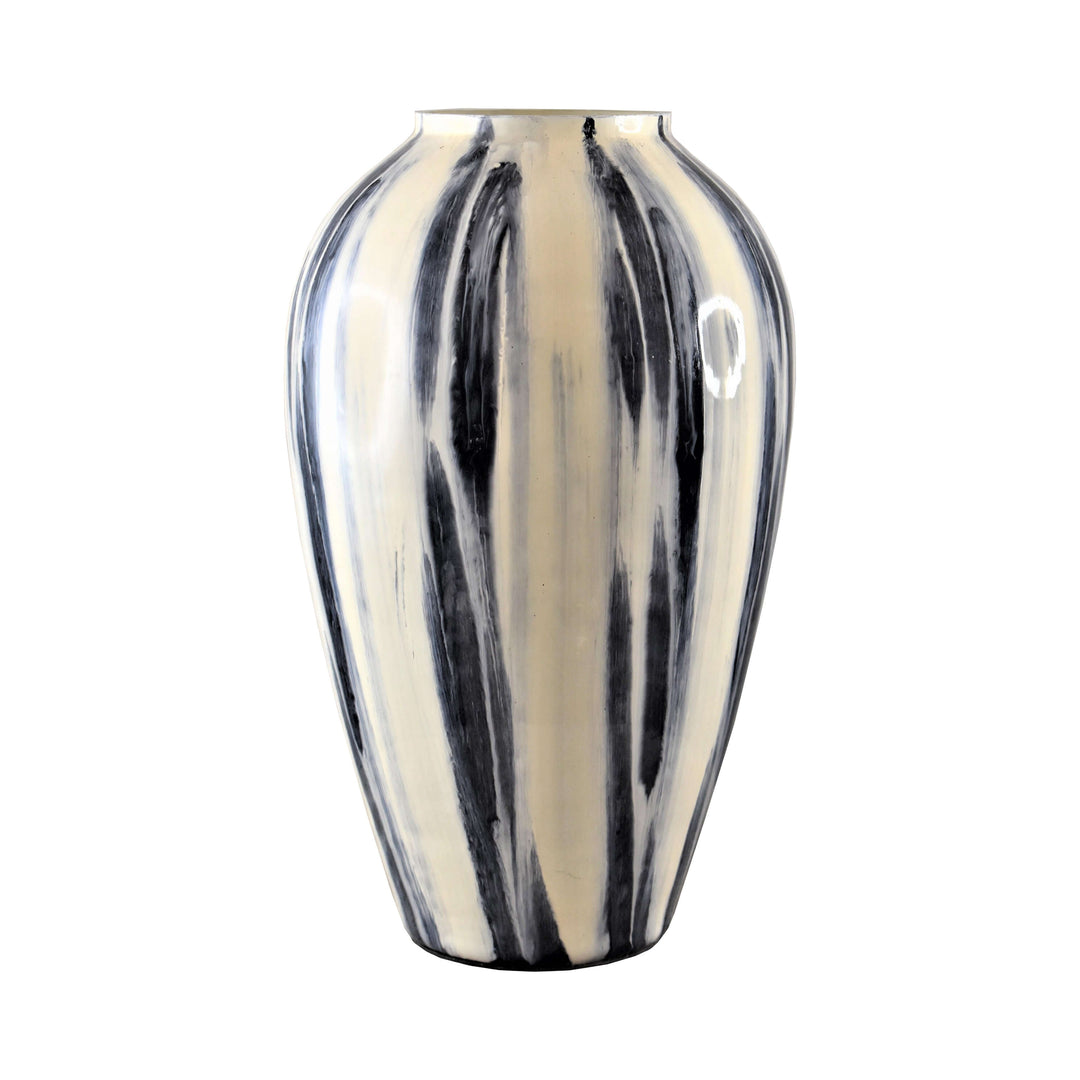 Glass, 17" Striped Vase, Black/white