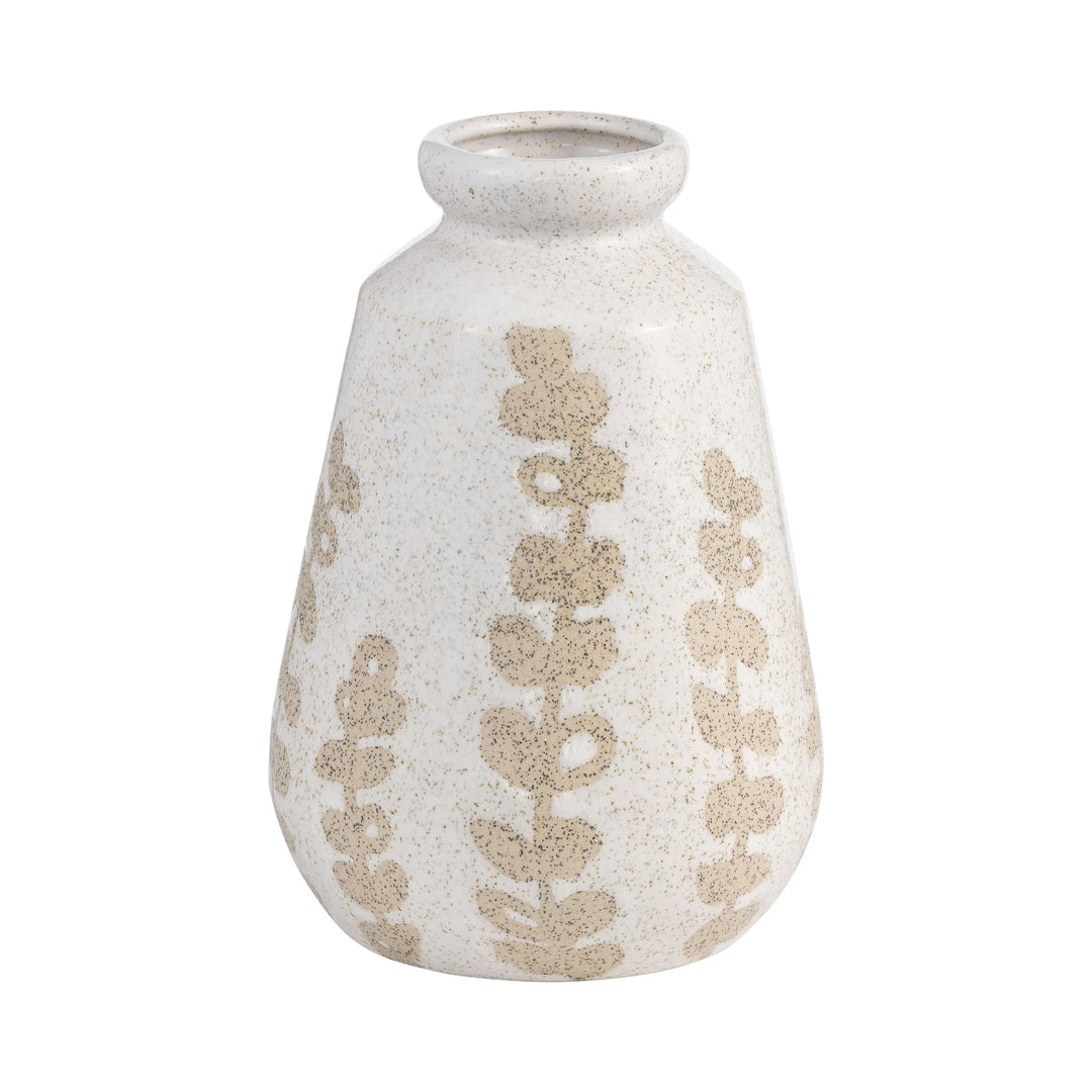 Cer, 8"h Botanical Vase, Ivory