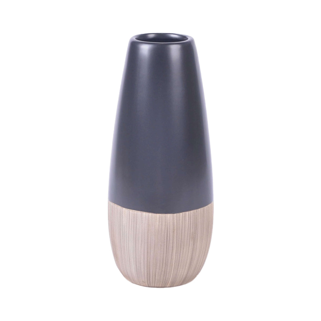 Cer, 13"h 2-tone Vase, Creme/blk