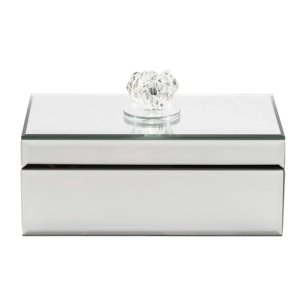 Glass, 8"d Rec Jewelry Box  Flower Top, Clear