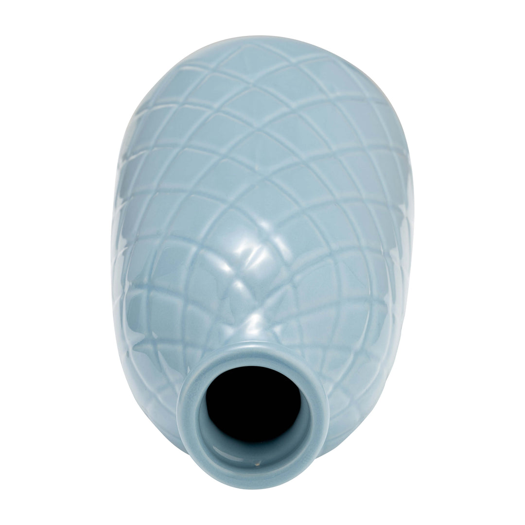 Cer, 12" Plaid Textured Vase, Cameo Blue