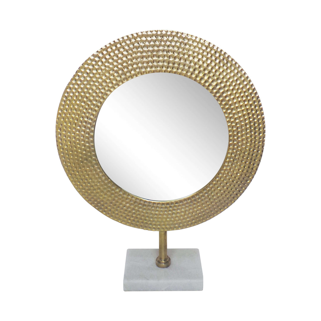 Metal 21" Hammered Mirror On Stand, Gold