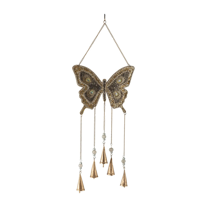 Metal, 24" Mosaic Butterfly Chime, Gold