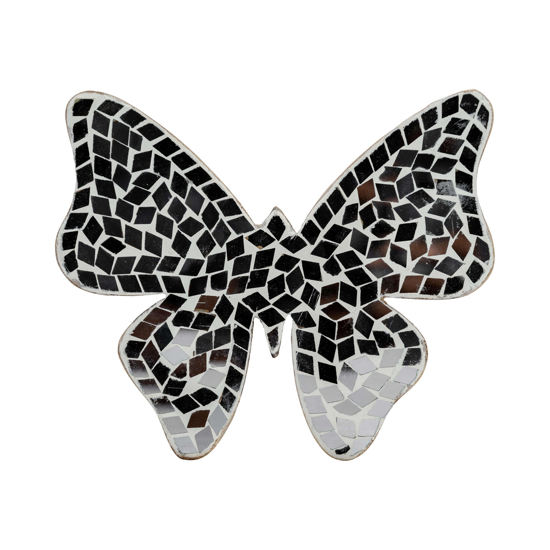 Glass, 6" Mosaic Butterfly, White