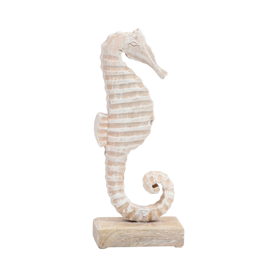 Wood, 13"h Seahorse, Rustic White