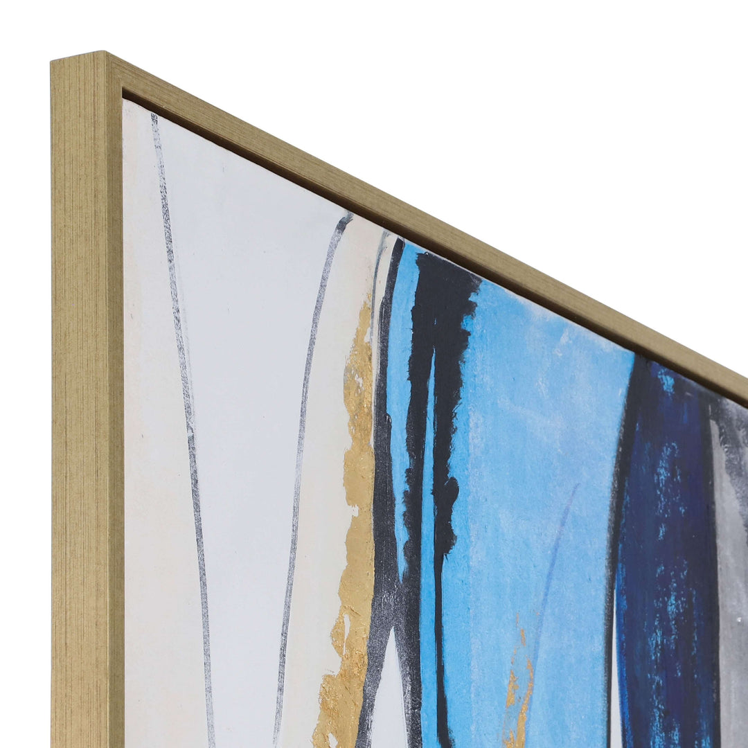 62x42 Framed Hand Painted Abstract Canvas, Blue