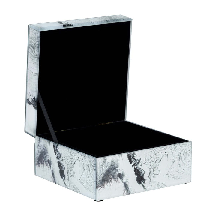 Glass, 6x5" Jewelry Box Silver Top, Gray