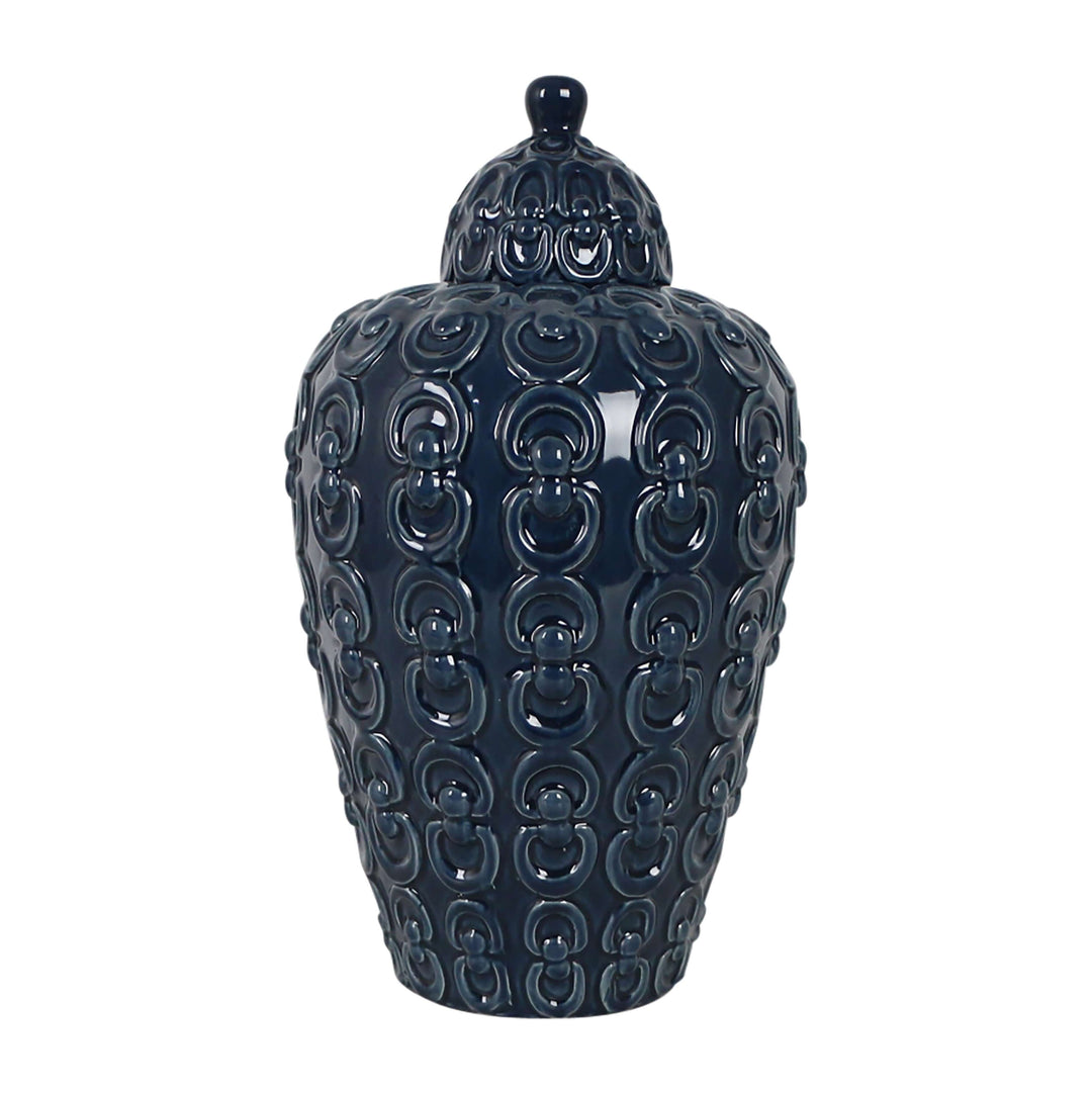 Cer, 12" Chain Texture Jar, Navy