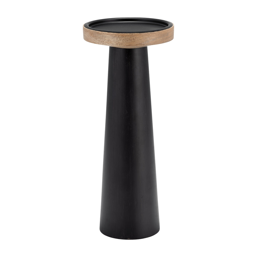 Wood, 12" Flat Candle Holder Stand, Black/natural