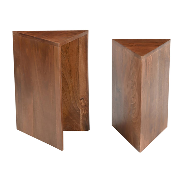 Wood, S/2 18/20" Triangle Side Tables, Brown