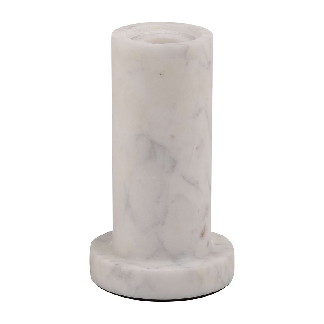 Marble,5"h,taper Candle Holder W/flat Base,white