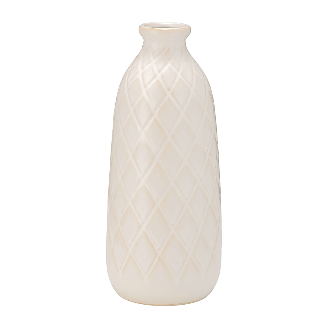 Cer, 12" Plaid Textured Vase, Beige