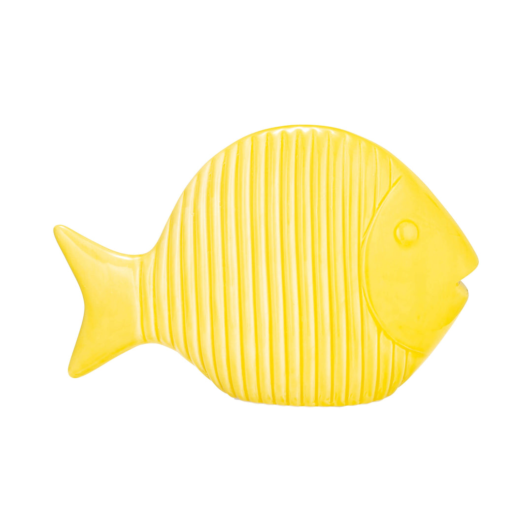 Cer,12" V Striped Fish,yellow