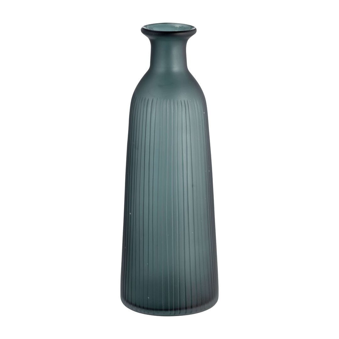 Glass, 17"h Vase W/ Lid, Blue/gray