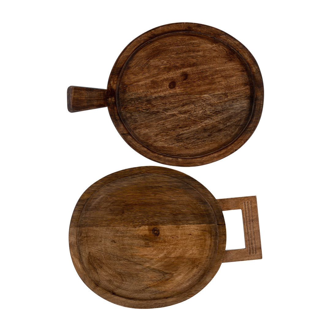 Wood, S/2 12/15" Round Risers W/ Handle, Brown