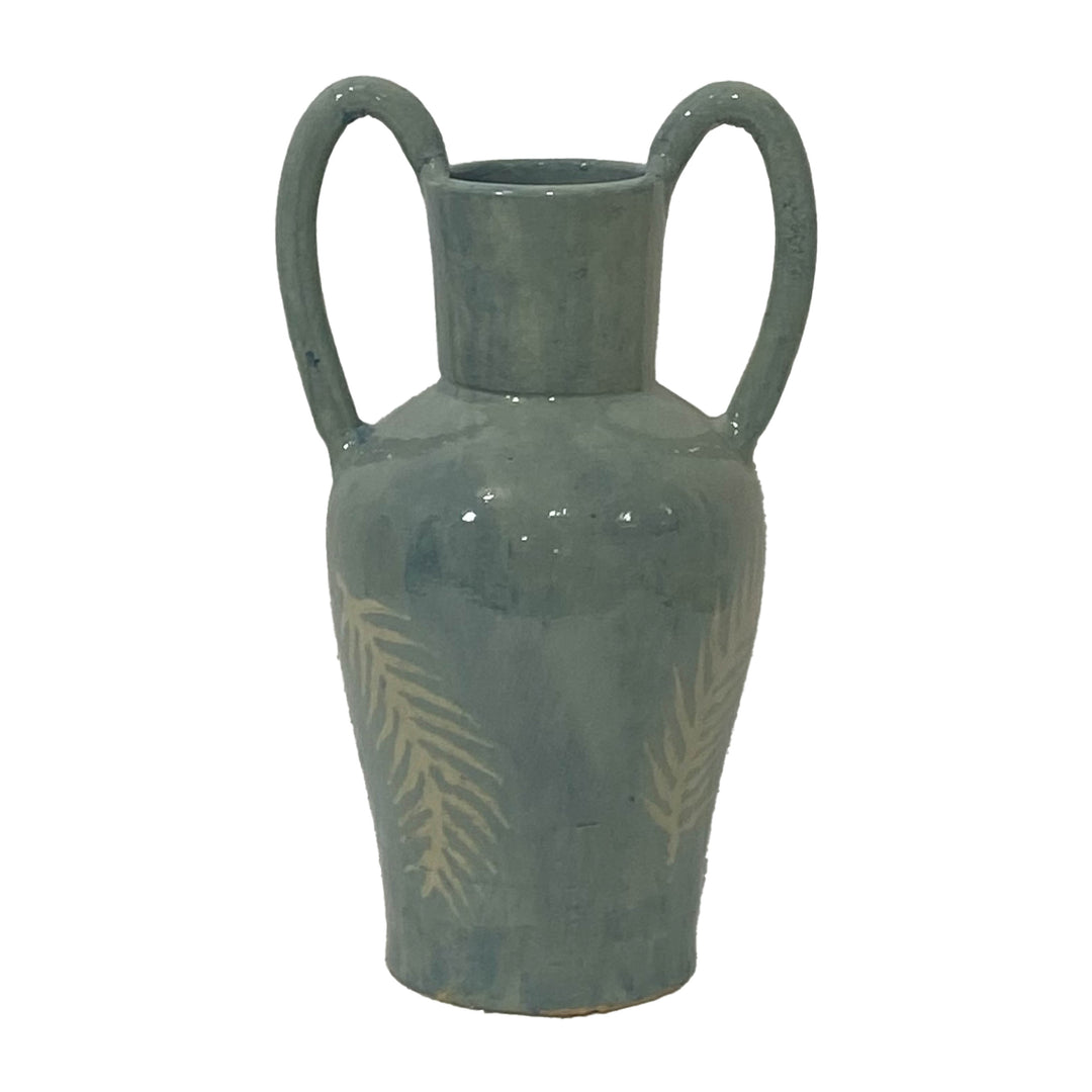 Terracotta, 15"h Leaf Eared Vase, Mint