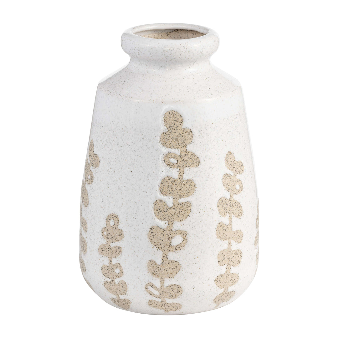 Cer, 10"h Botanical Vase, Ivory