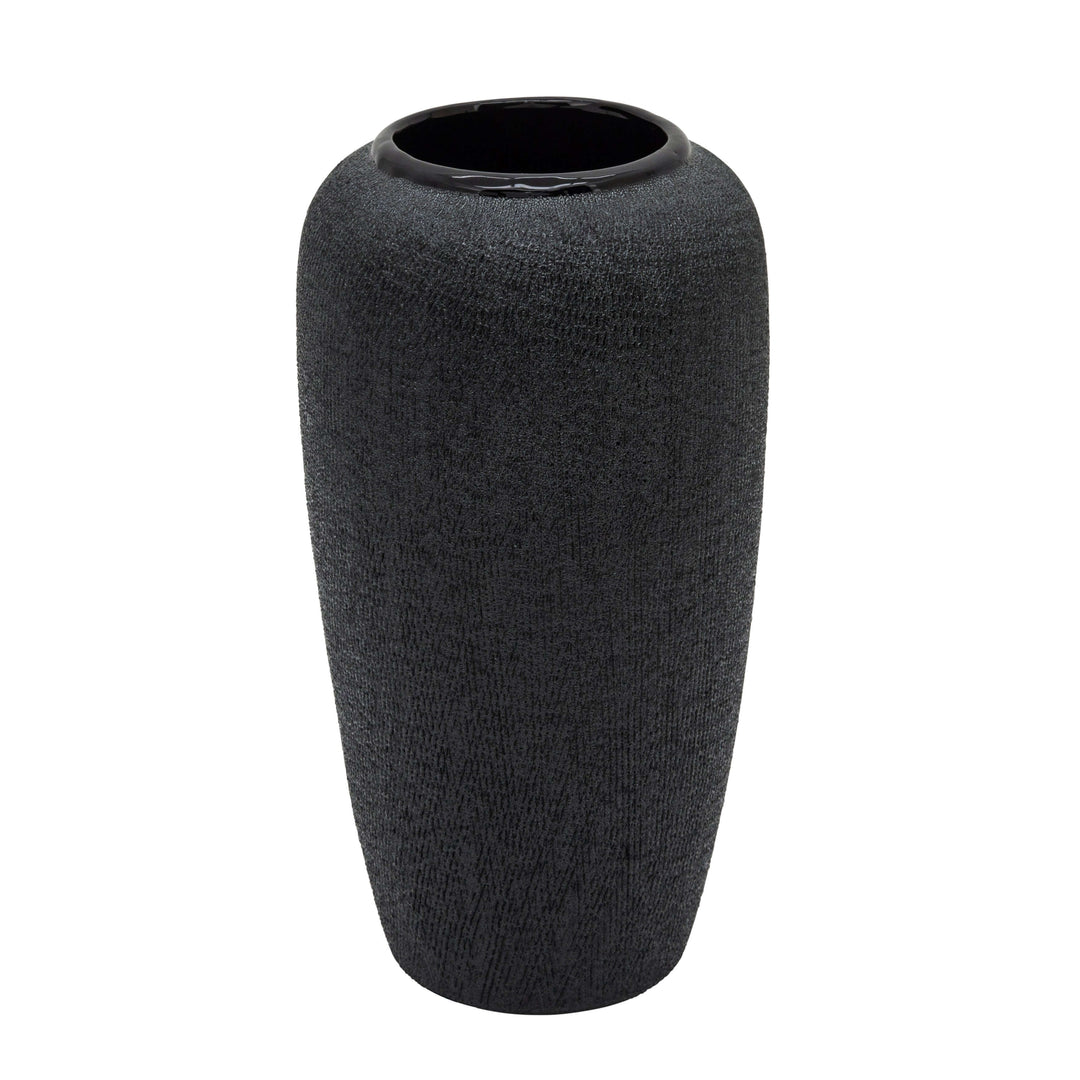 12" Beaded Vase, Black