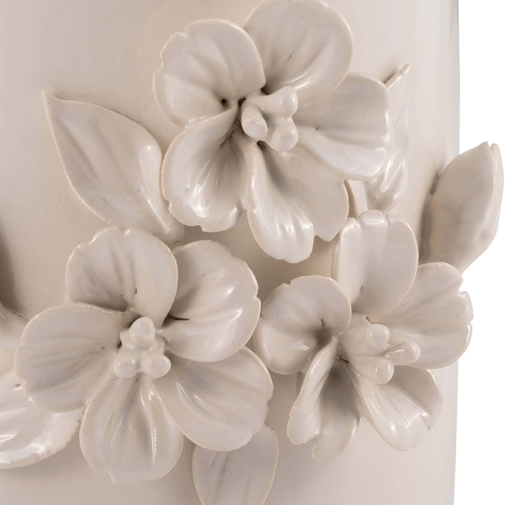 Cer, 8"h Flower Bunch Vase, Ivory