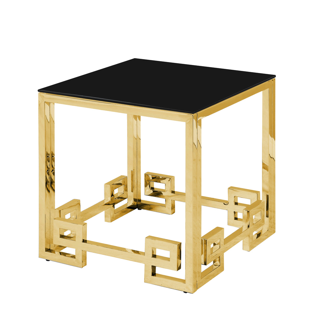 Stainless Steel End Table,gold/black Glass