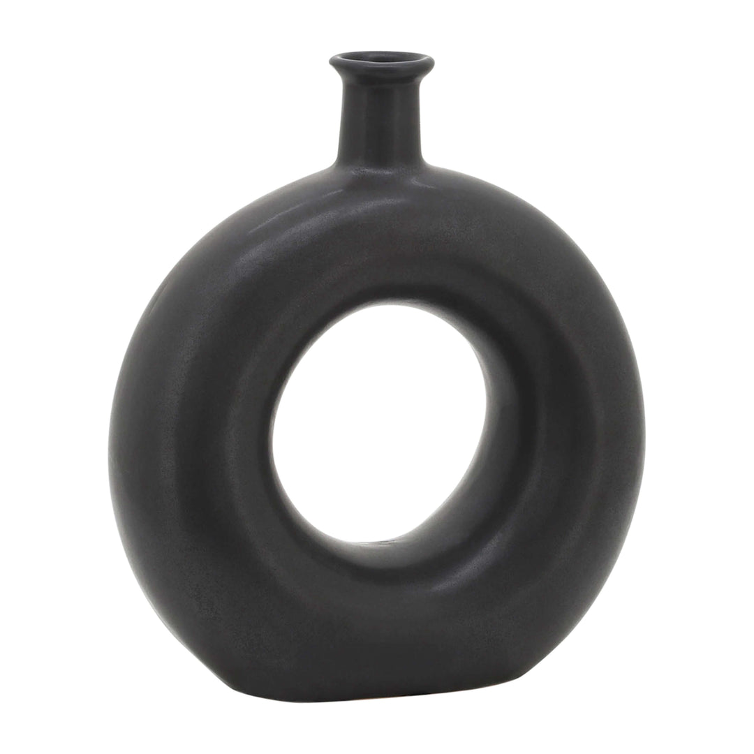Cer, 8"h Round Cut-out Vase, Black