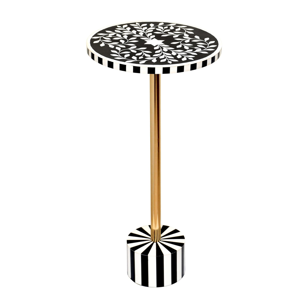 Metal, 24" Harlequin Stripe Accent Table, Black/wh