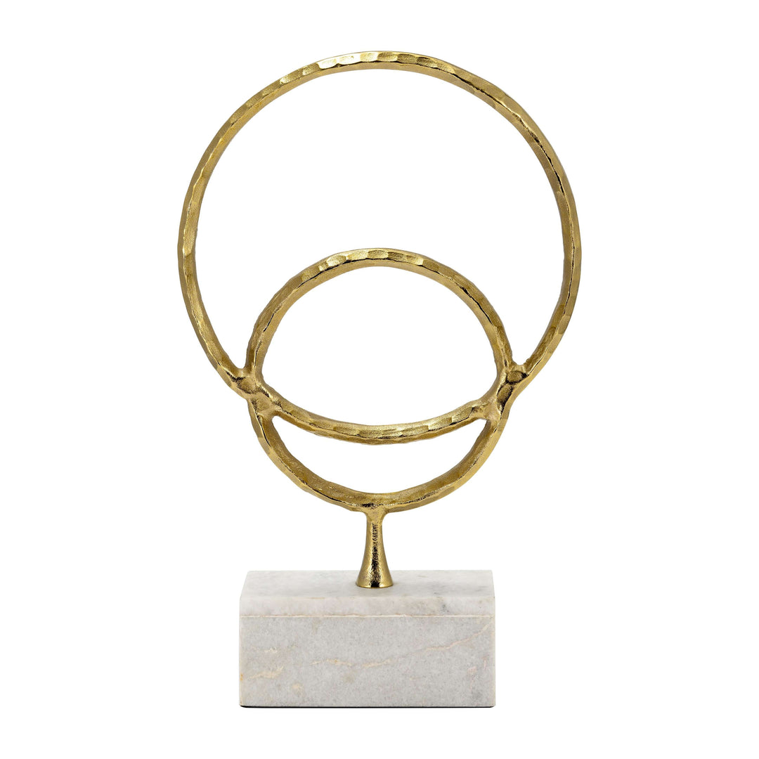 Metal/marble, 21"h Double Ring Accent, Gold