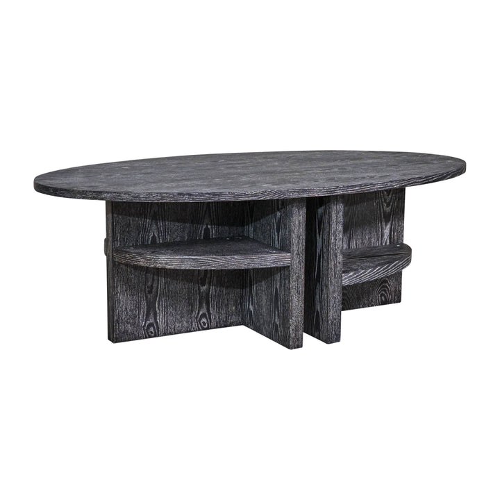 Oval Coffee Table With Bottom Shelves, Gray