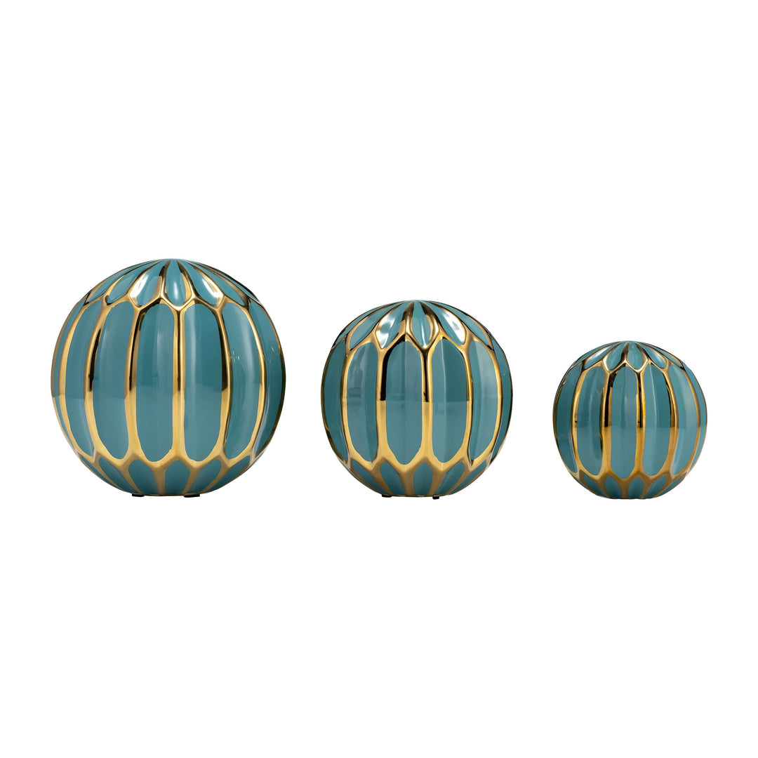 Cer S/3 4/5/6" Orbs, Turq/gold