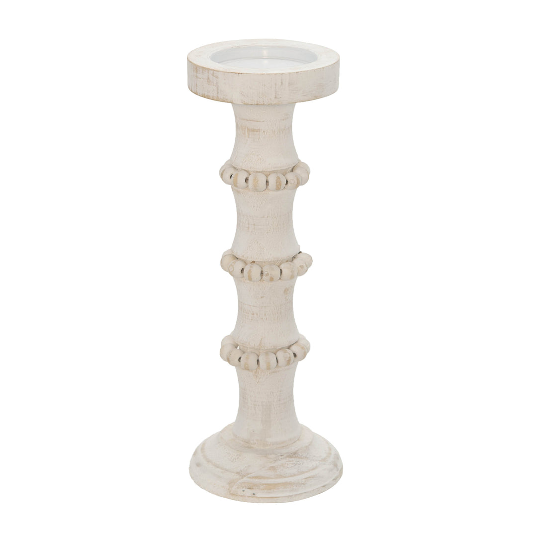 Wood, 14" Antique Style Candle Holder, White