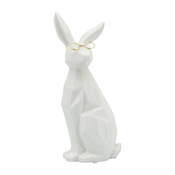 Cer, 11"h Sideview Bunny W/ Glasses, White/gold
