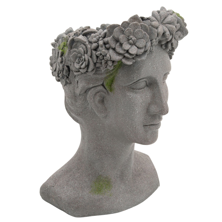 Resin, 19"h Lady W/ Daisies Planter, Gray